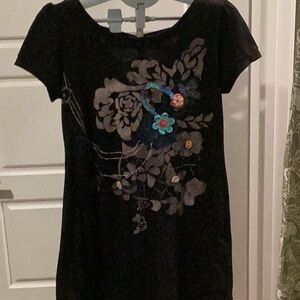 Floral Embroidered Black beach coverup
